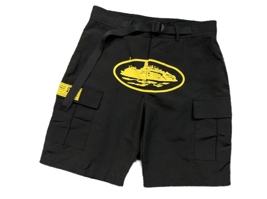 Corteiz Alcatraz Cargo Shorts Black/Yellow