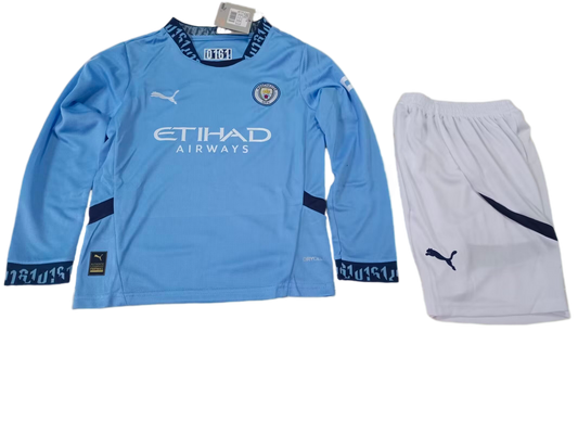 Kit Criança - Manchester City Home 2024/25 - Manga Comprida